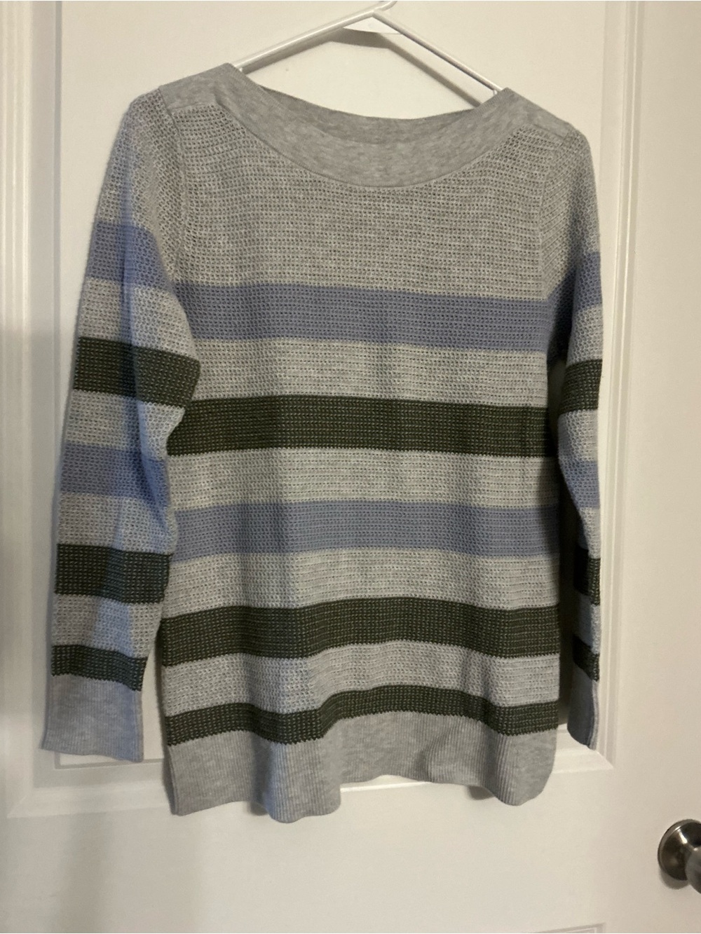 Market & Spruce Womens Striped Crewneck Sweater Gray Stripes Size Small